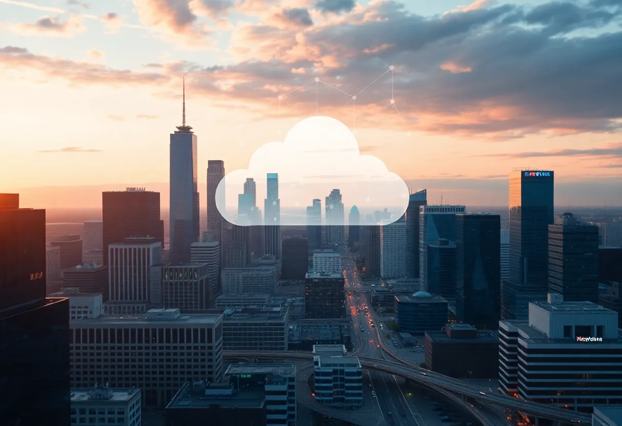 Abstract representation of a tech merger between Applied Digital and EKSO Bionics in Dallas.