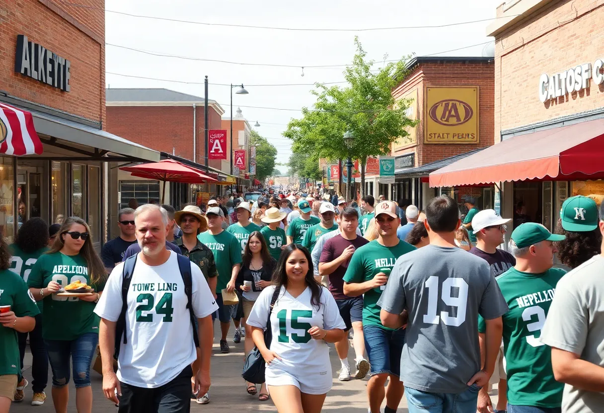 Fans enjoying local businesses in Arlington during the Cotton Bowl Classic