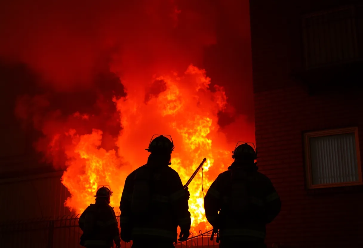 Firefighters battling an apartment fire in Arlington, Texas.