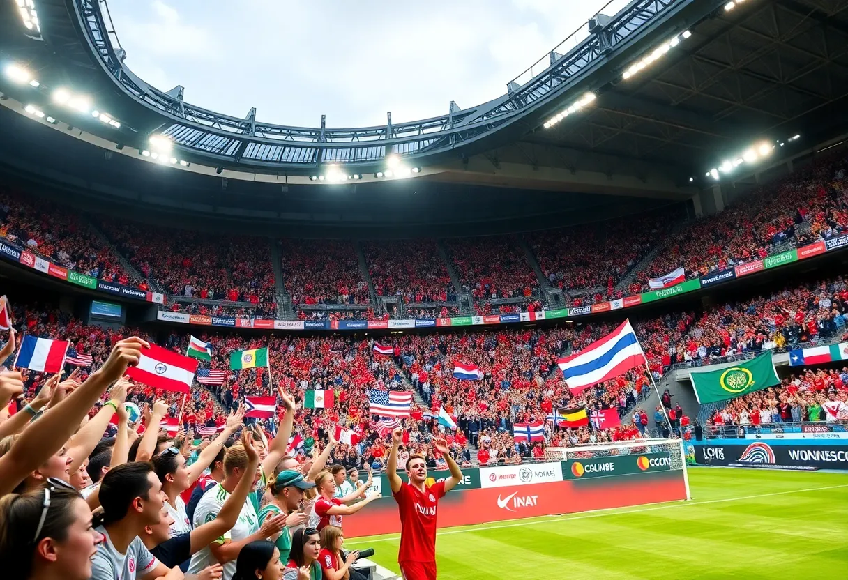 Fans cheering at a stadium for the FIFA Women’s World Cup