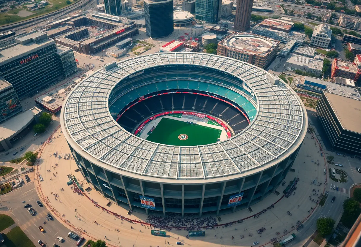 Aerial view of AT&T Stadium in Dallas with FIFA World Cup preparations