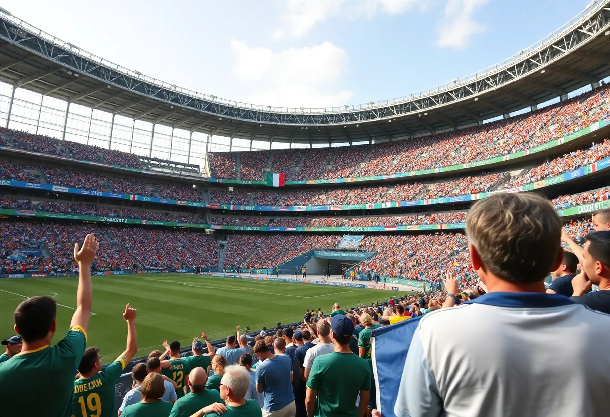 Crowd of soccer fans at AT&T Stadium for FIFA World Cup
