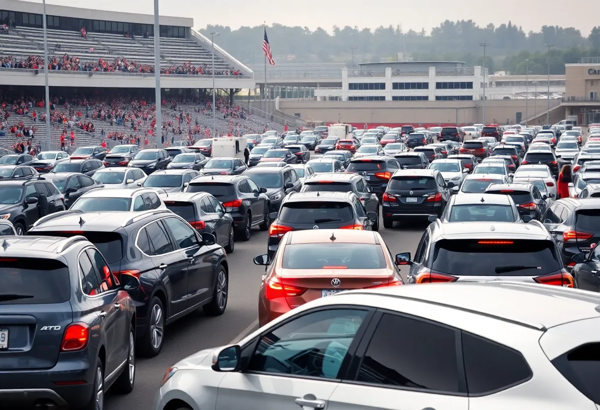 Crowded parking lot outside AT&T Stadium