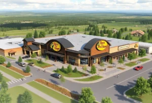 Rendering of the Bass Pro Shops Outdoor World store in the Rainy Creek development