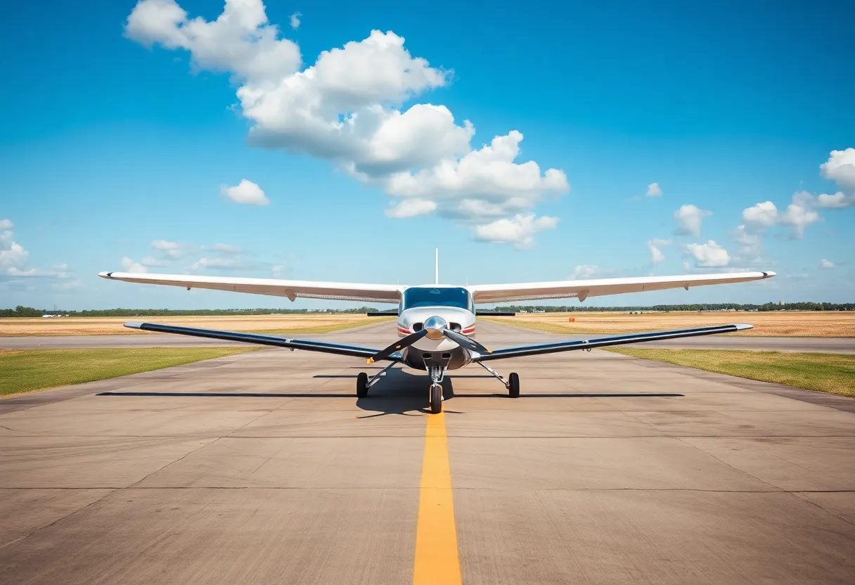Bourland Field Airport in Parker County, Texas, with a view of a Monnett Sonerai aircraft.