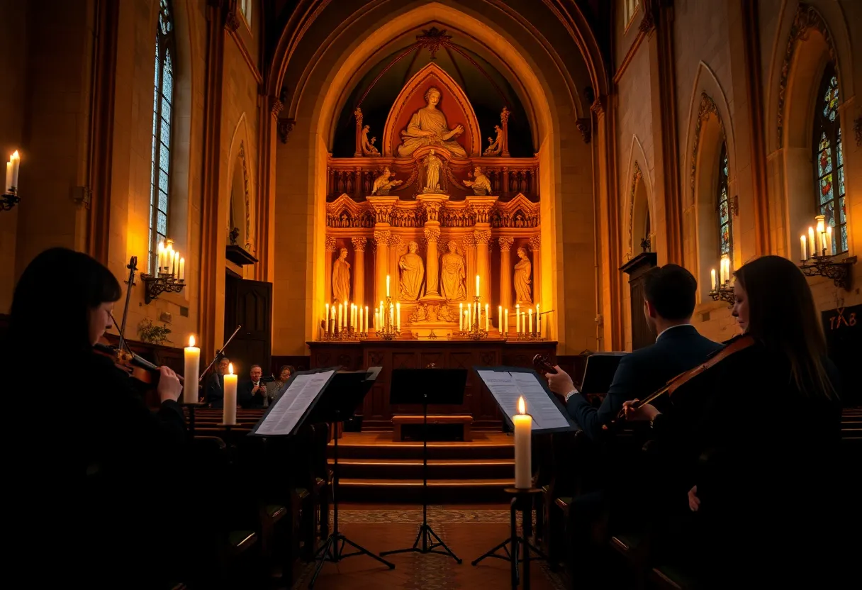 String quartet performing in candlelight