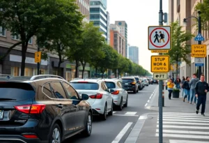 Scene of a pedestrian area focusing on safety measures