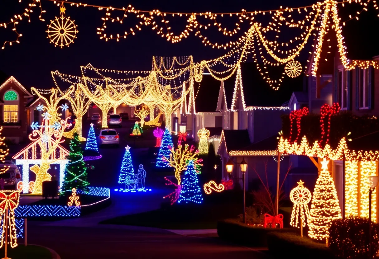 A stunning view of Christmas lights in Dallas-Fort Worth neighborhood