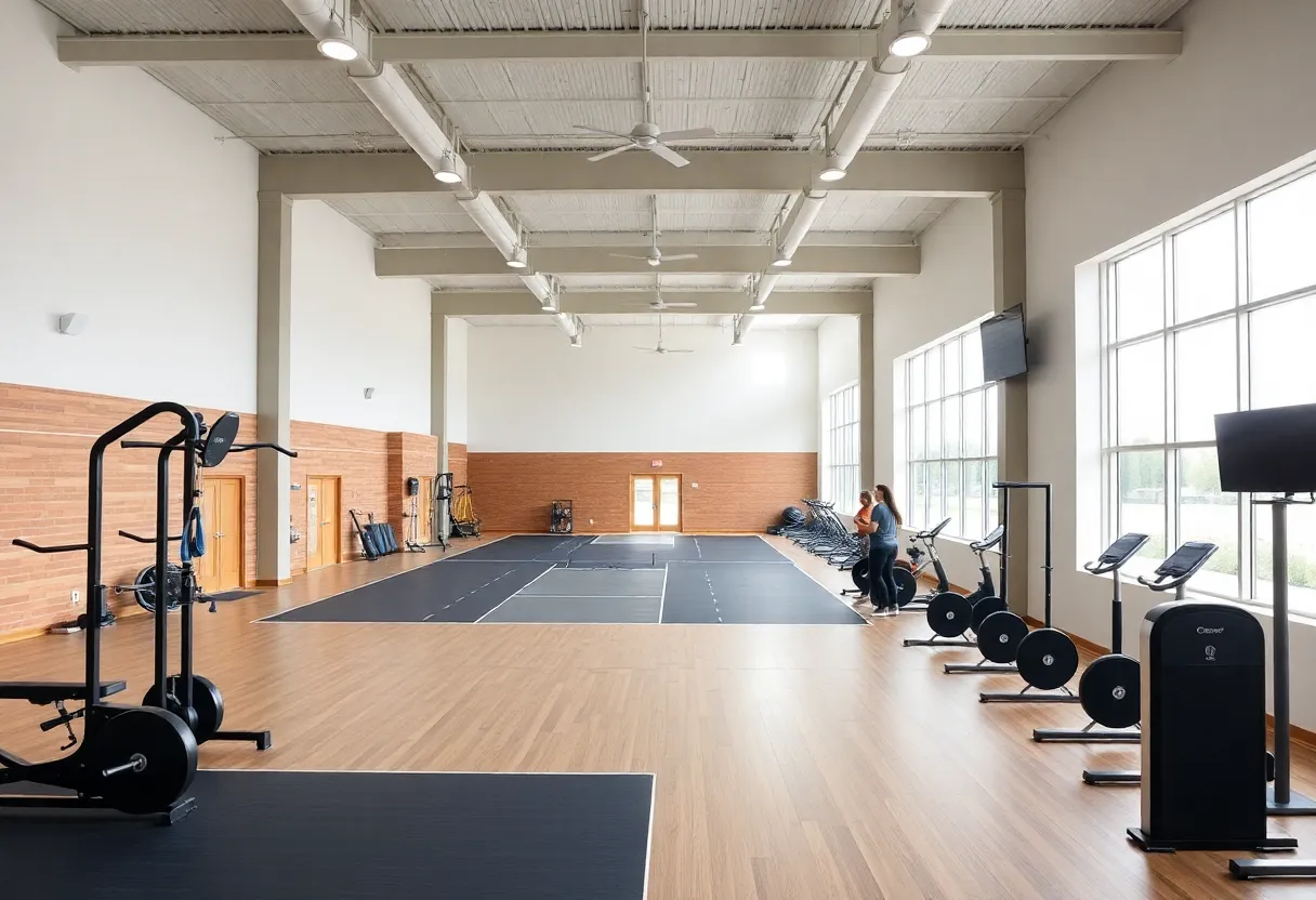 Interior view of Club 4 Fitness with fitness equipment and group exercise rooms.