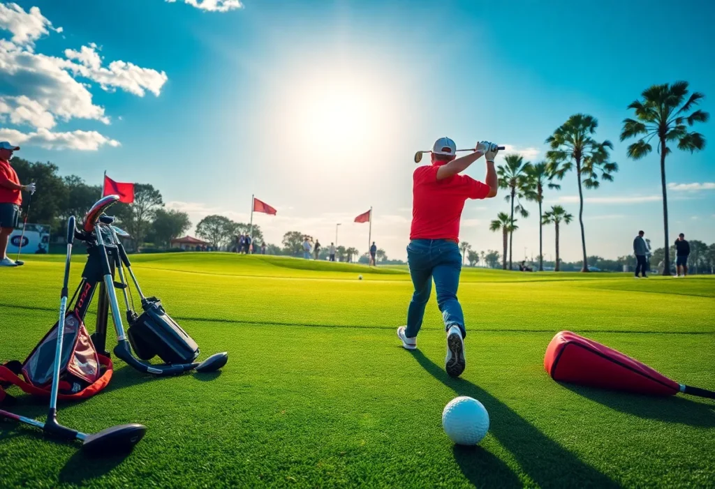 Showcase of Cobra Golf drivers and fairway woods on a golf course