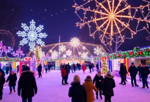 Celebration scene at Coca-Cola's Classic Christmas Alpine Adventure in Dallas