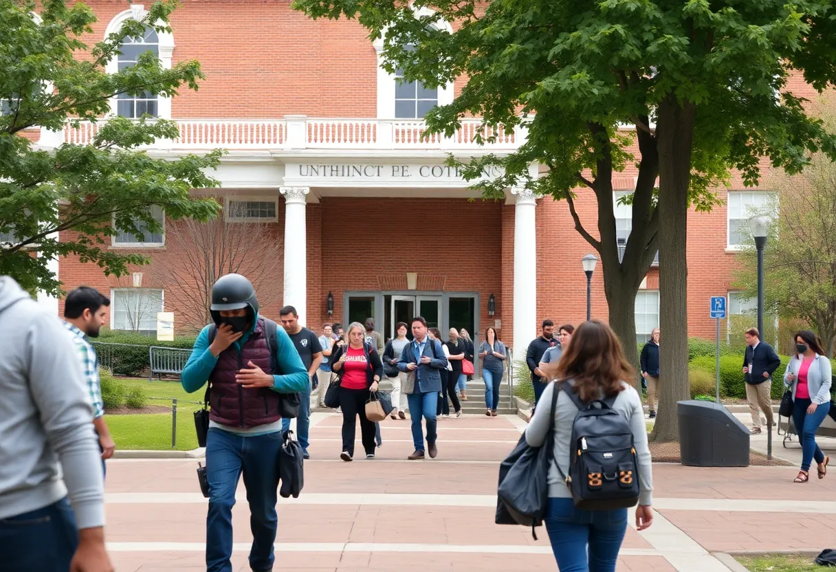 College campus with security presence after recent shootings