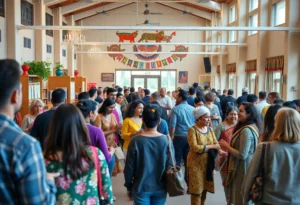 Diverse group of individuals participating in cultural activities at a community center
