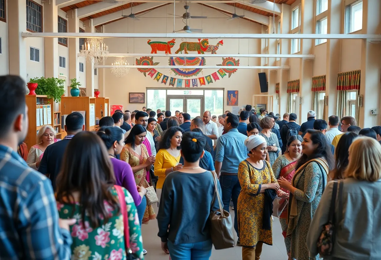 Diverse group of individuals participating in cultural activities at a community center