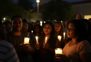 Community members gather for a vigil in West Dallas in memory of a gun violence victim.