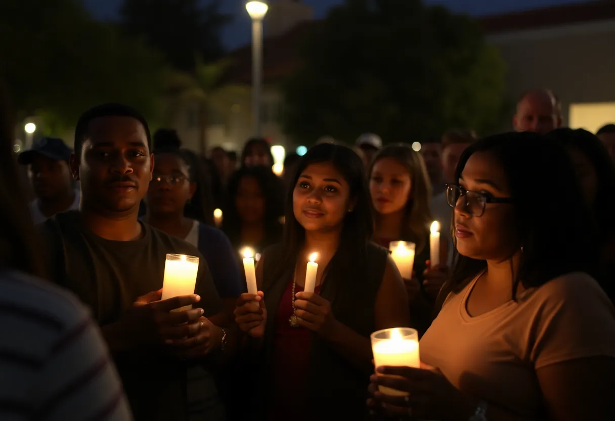 Community members gather for a vigil in West Dallas in memory of a gun violence victim.