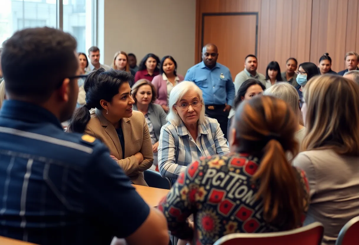 Community members discussing police training safety concerns
