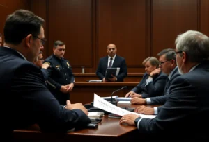 Courtroom scene regarding terrorism charges