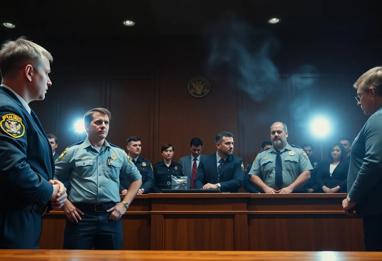 Courtroom setting depicting drug trafficking case proceedings