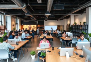 Professionals working in a modern coworking space