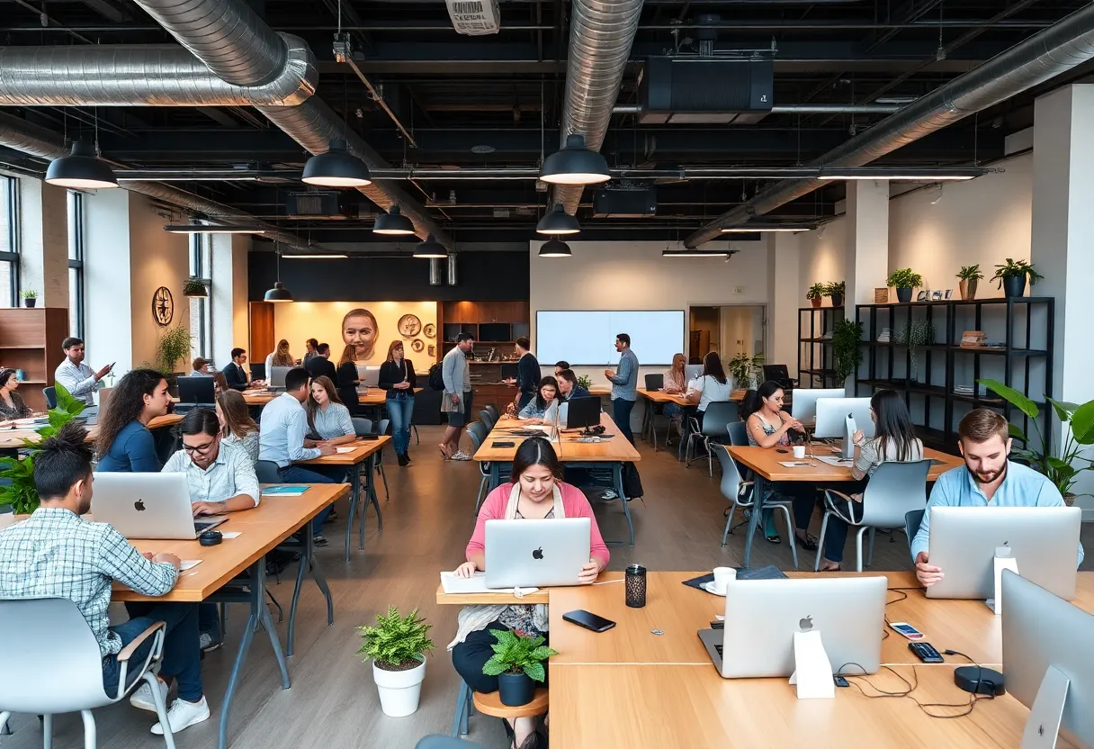 Professionals working in a modern coworking space