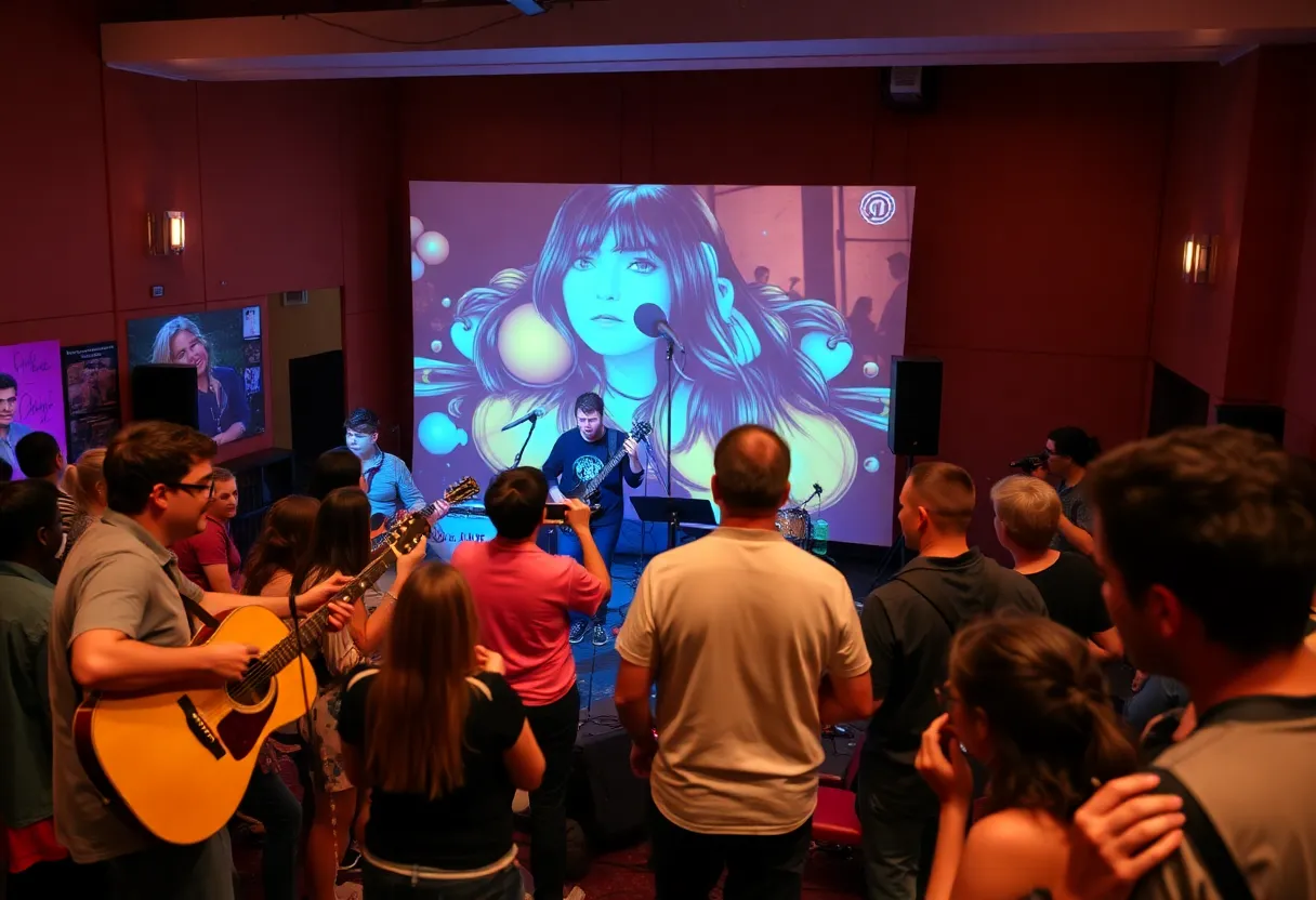 A lively music showcase featuring performers and visual art at Dallas Ambient Music Nights.