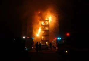 Emergency responders at the site of a Dallas apartment fire