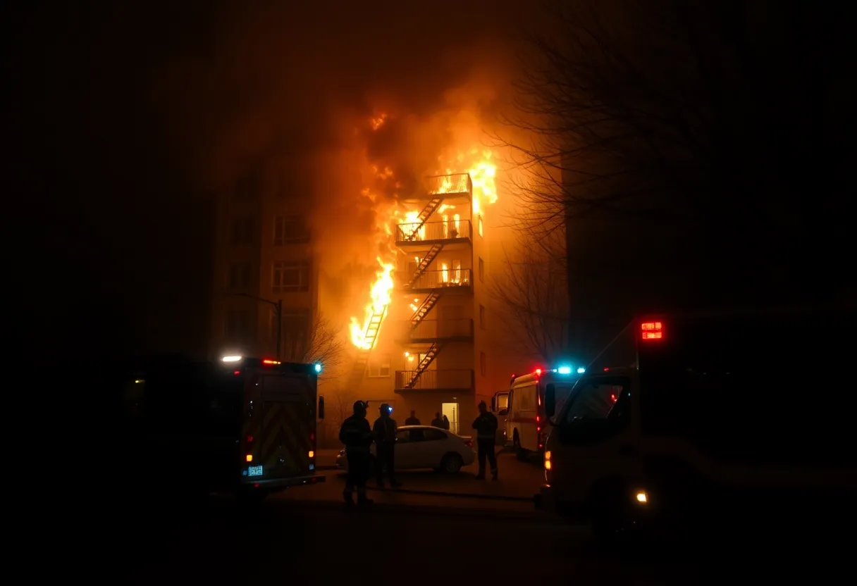 Emergency responders at the site of a Dallas apartment fire