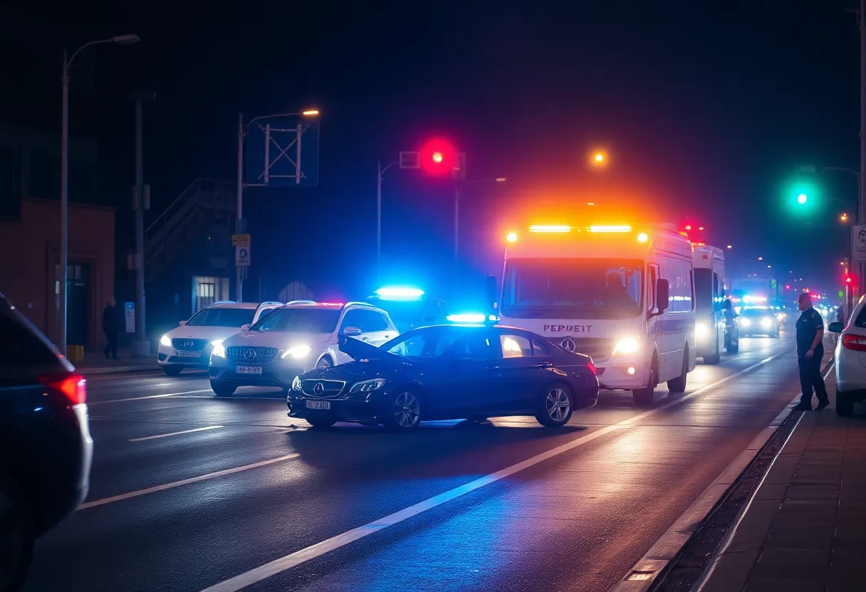 Emergency responders at a late-night auto accident in Dallas