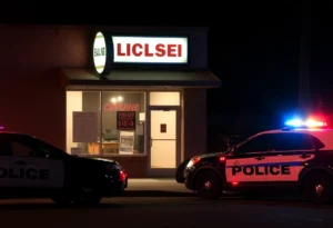 Broken front door of a small business in Northeast Dallas after a burglary.