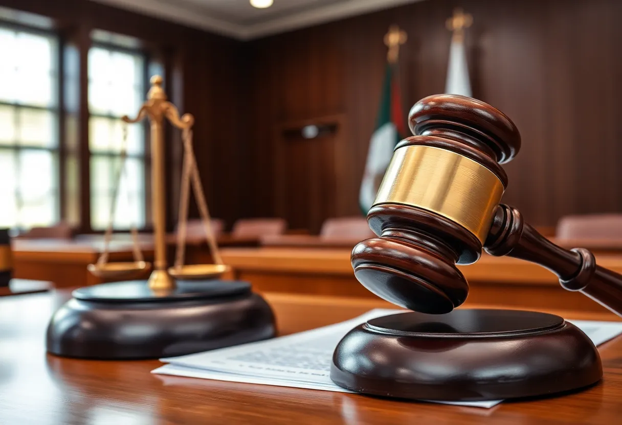 Courtroom scene representing the sexual assault case against a Dallas CEO.