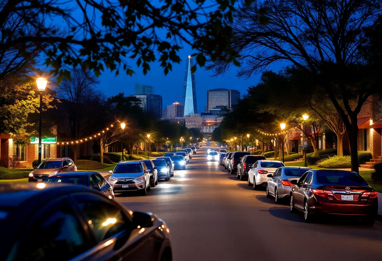 Cityscape of Dallas with parked cars in safe environments