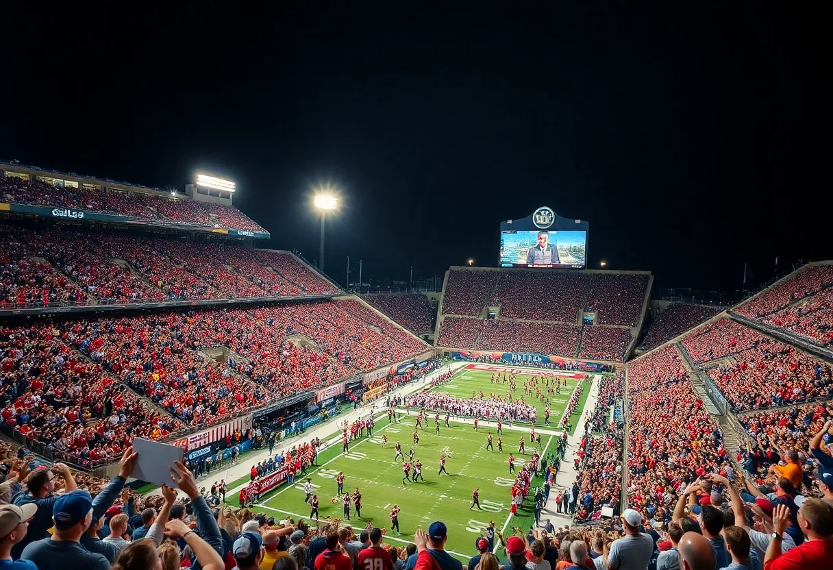 Fans cheering in a college football stadium in Dallas
