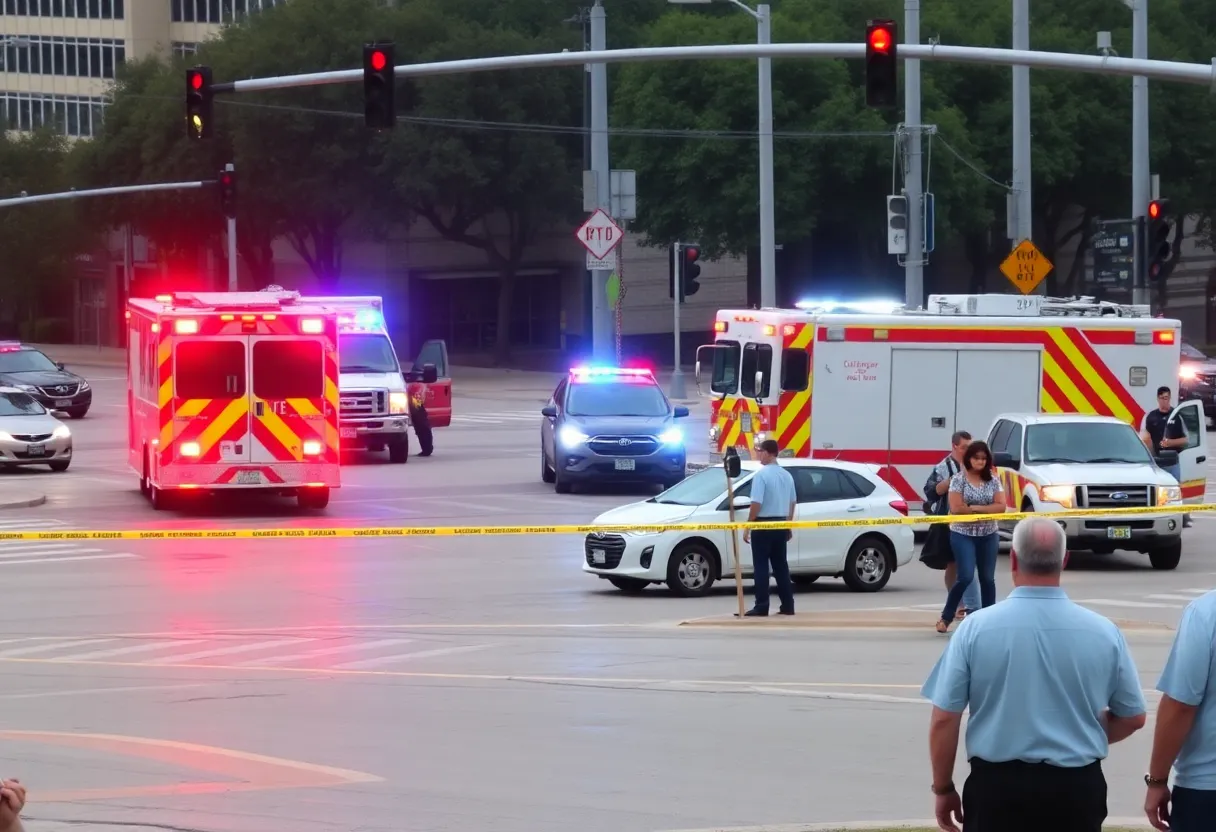 Emergency responders at the scene of a traffic collision in Dallas