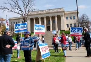 A vibrant scene depicting a political campaign in Dallas County, Texas.