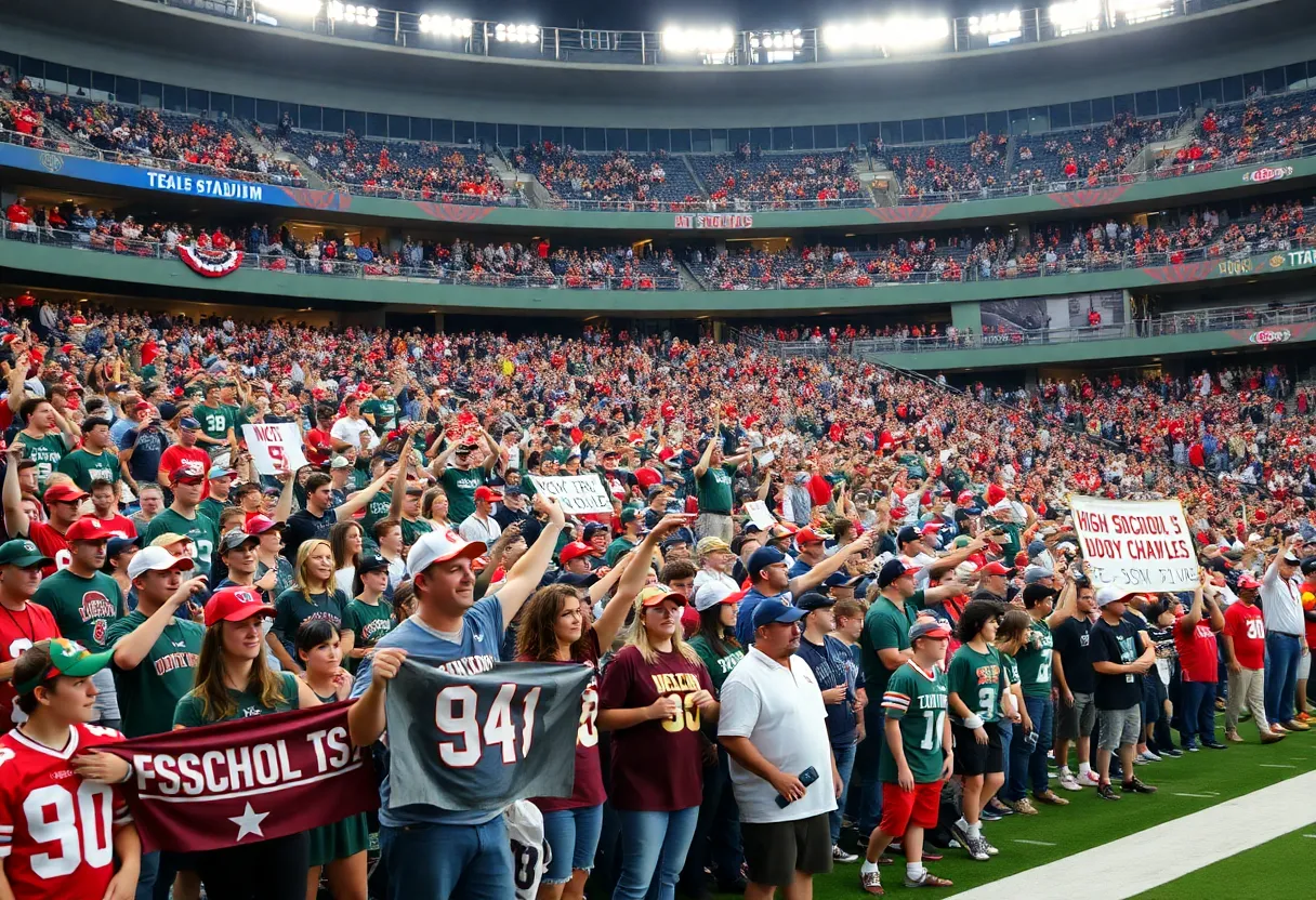 Fans cheering at the Dallas County high school football championships