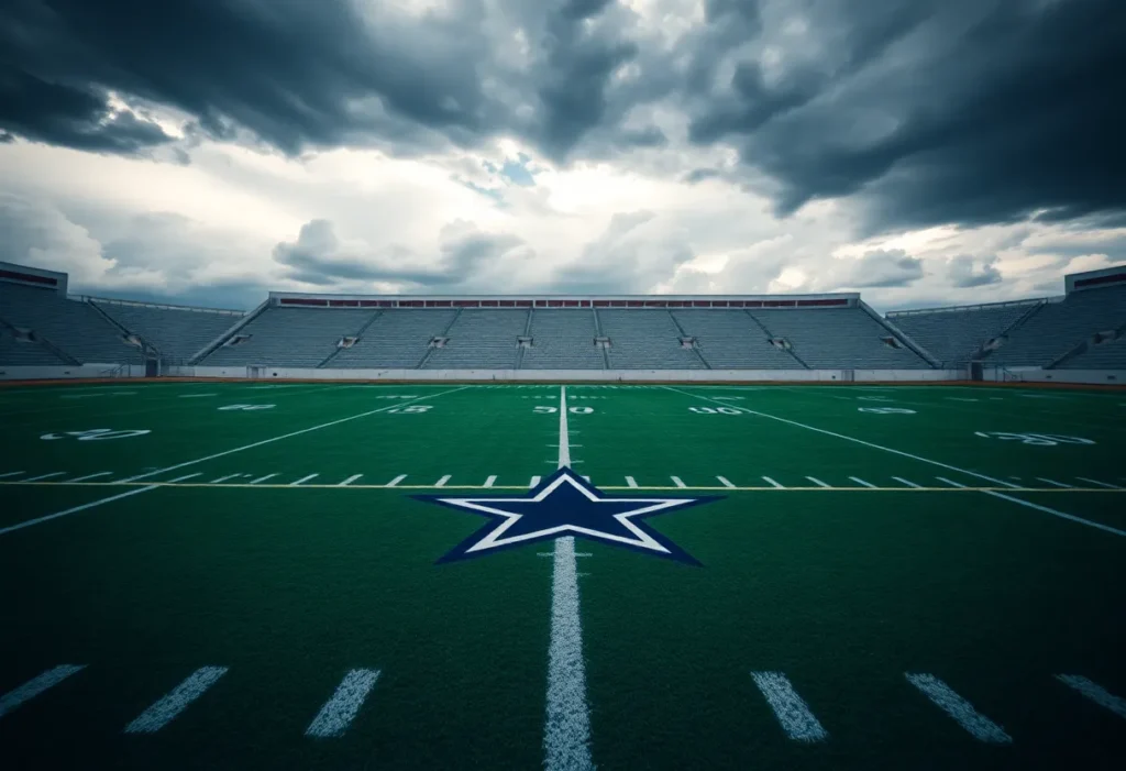Empty Dallas Cowboys football field with logo