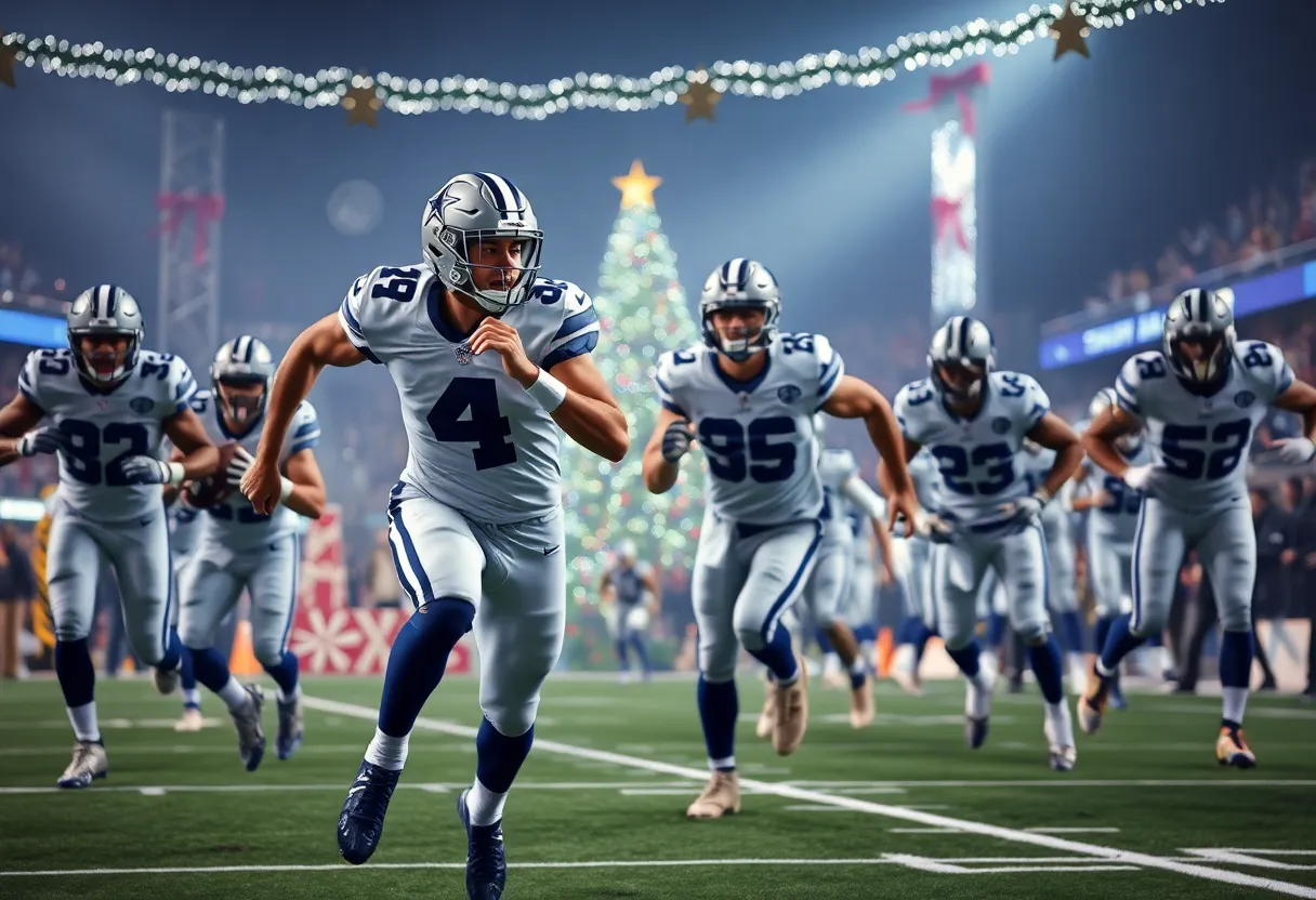 Dallas Cowboys players in action during their Christmas Day victory against the Washington Commanders.