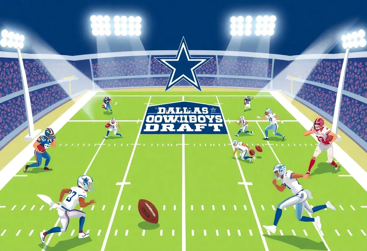 Dallas Cowboys NFL Draft preparation on a football field
