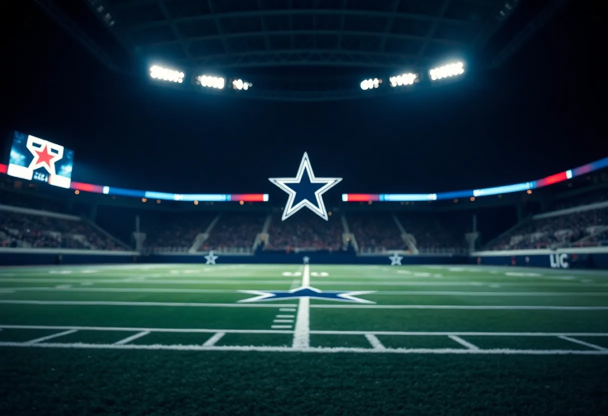 Empty Dallas Cowboys Stadium with lights on