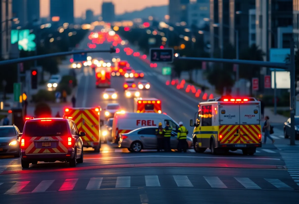Emergency responders at a vehicle collision scene in Dallas