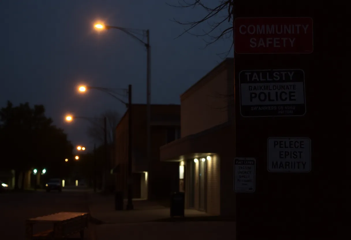 Police lights illuminating a Dallas street at night