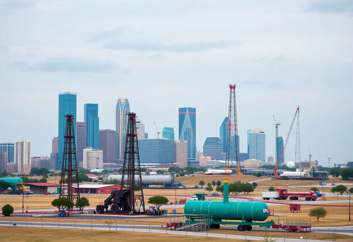 Overview of the energy sector in Dallas, showing oil and gas production facilities.