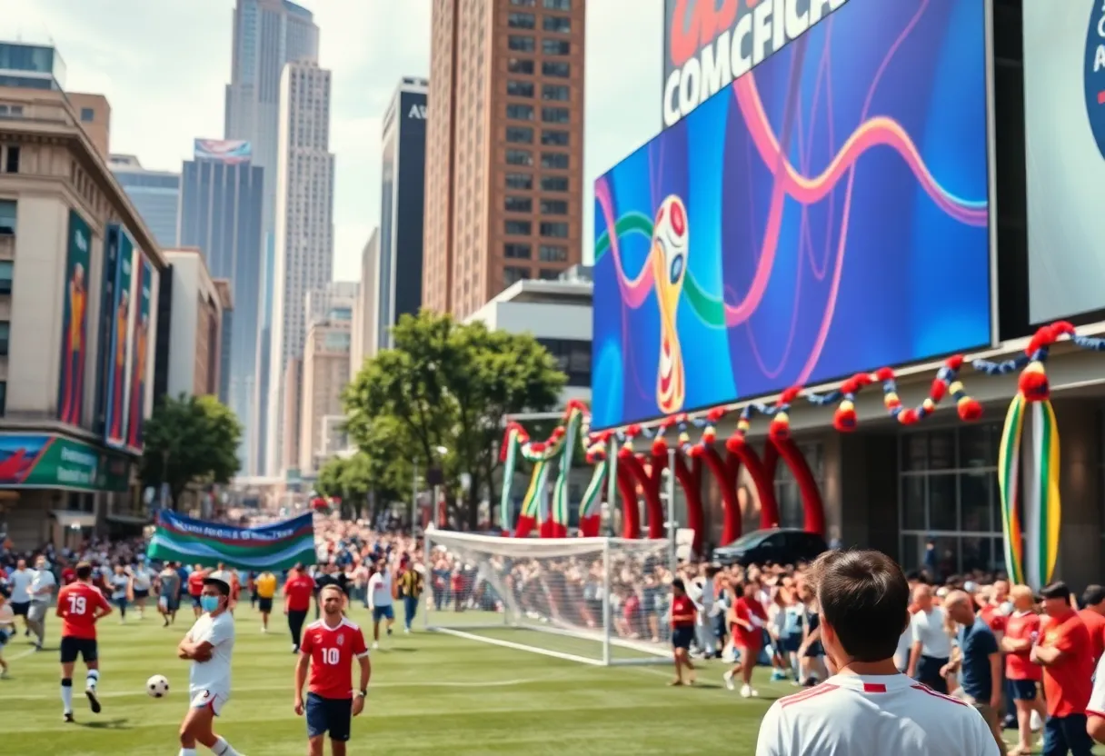 Dallas cityscape with FIFA World Cup decorations