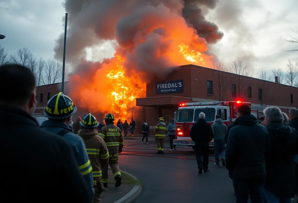 Firefighters extinguishing flames at a medical building in Dallas