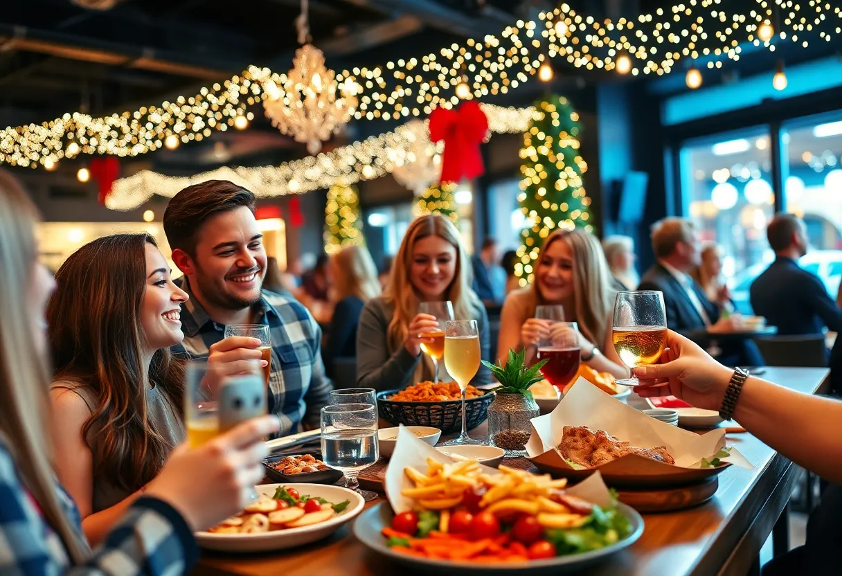 Scene from a vibrant food event in Dallas with holiday decorations