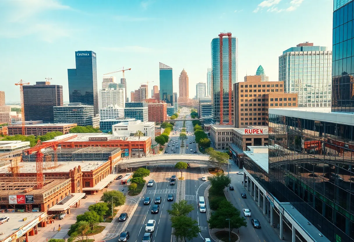 Dallas Fort Worth skyline with construction and retail activity