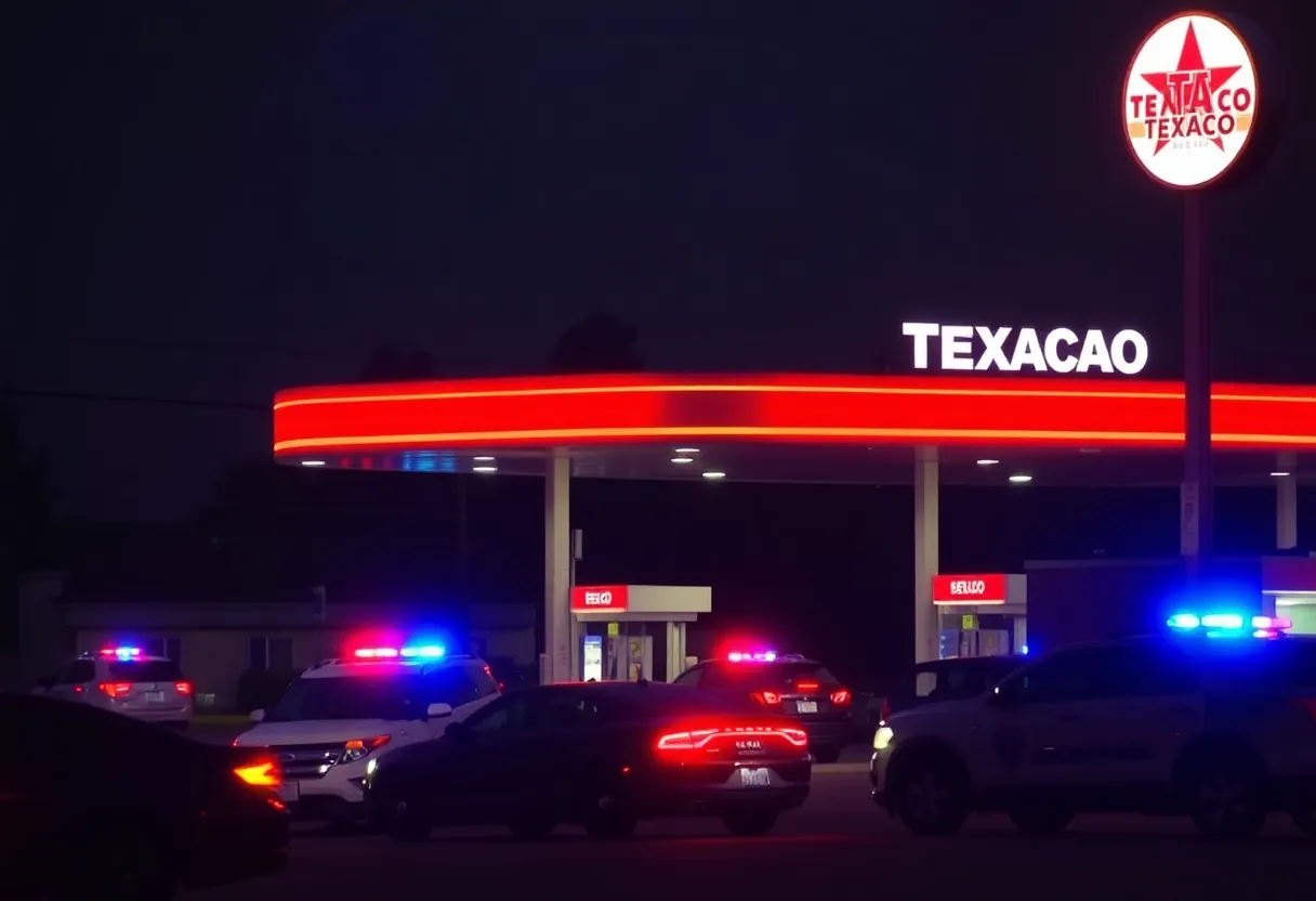 Emergency response at a Texaco gas station in Dallas after a shooting.