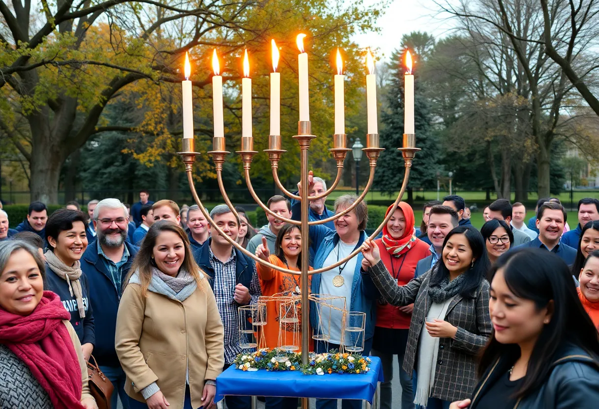 Lighting the menorah during the Hanukkah celebration in Dallas