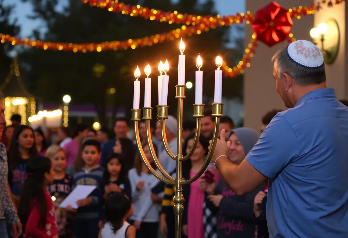 Community members celebrate Hanukkah with a menorah lighting in Dallas